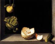 SANCHEZ COELLO, Alonso Still-life with Quince, Cabbage, Melon and Cucumber painting